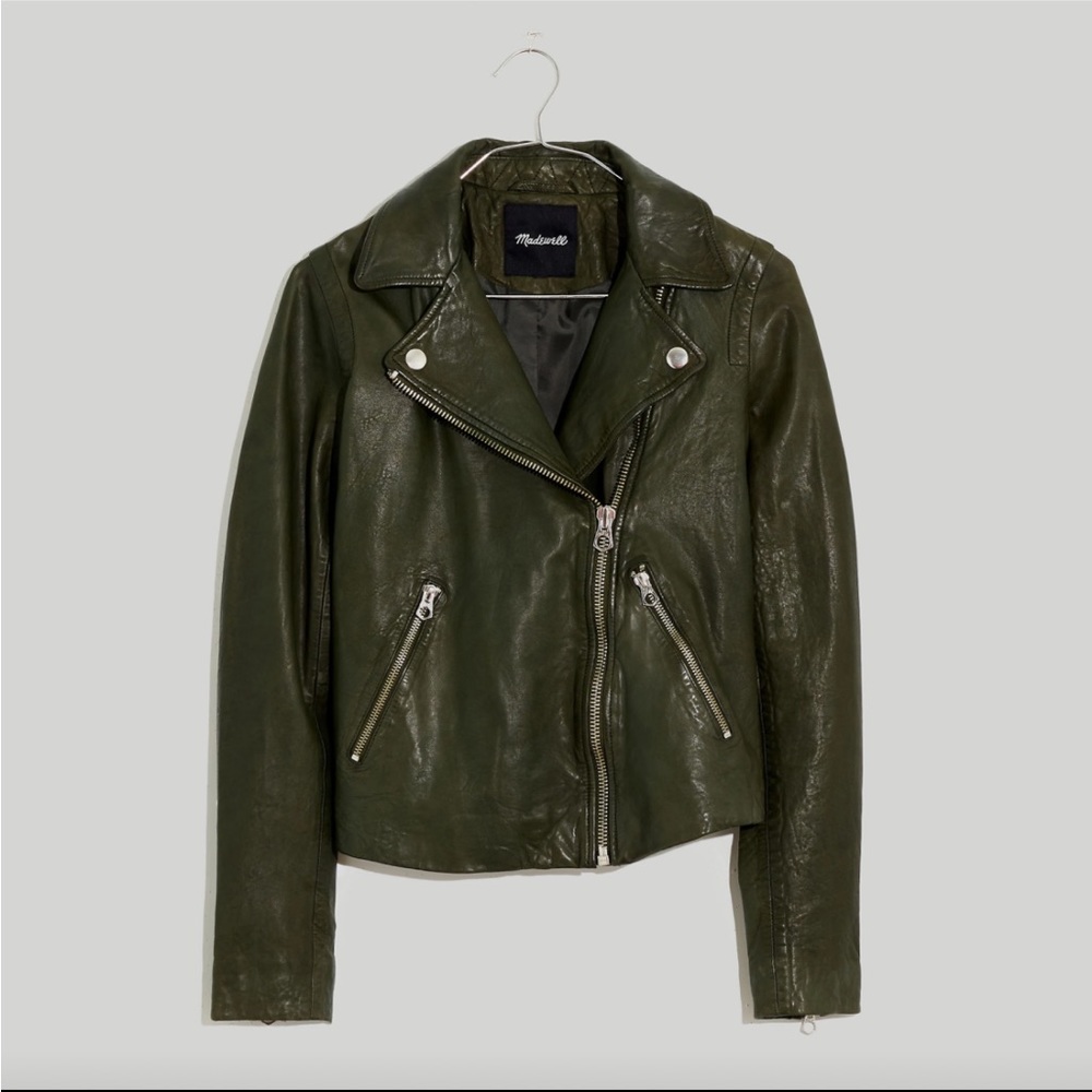 Madewell Forest Green Washed Leather Motorcyle Jacket
